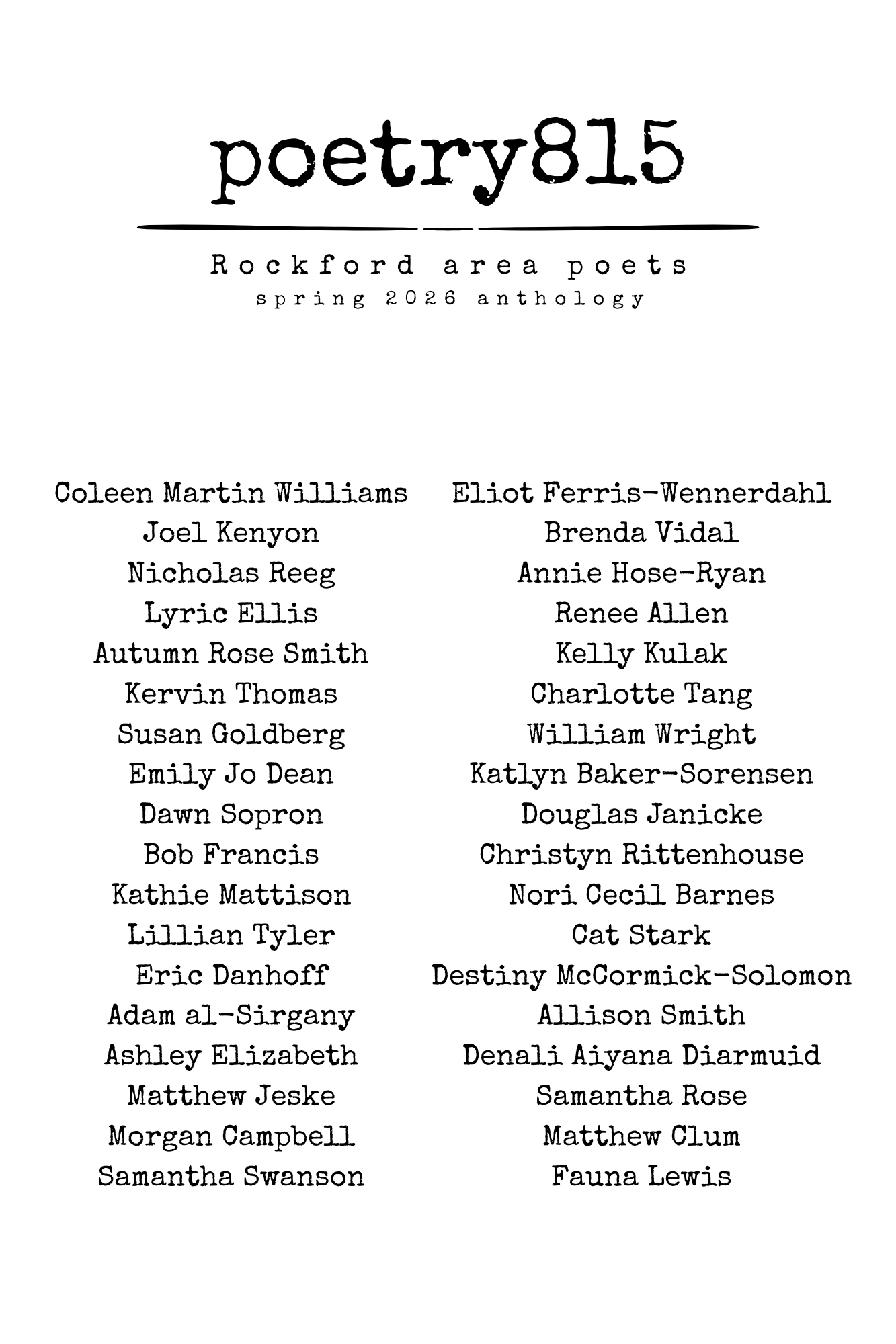 poetry815 spring 2026 anthology