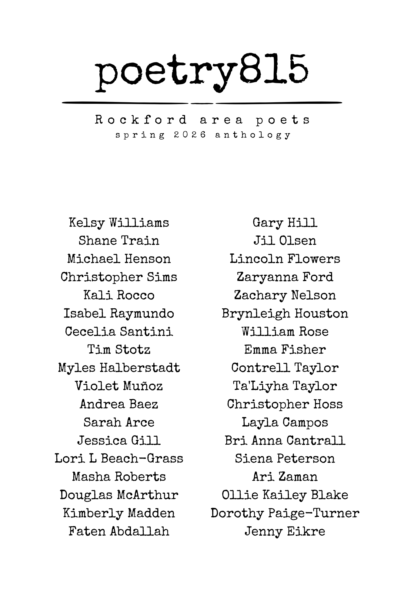 poetry815 spring 2026 anthology